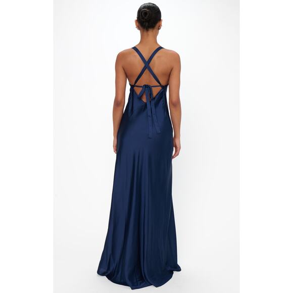 Show Me Your Mumu Anderson Maxi Dress in Midnight Navy Luxe Satin XXS - Picture 7 of 7